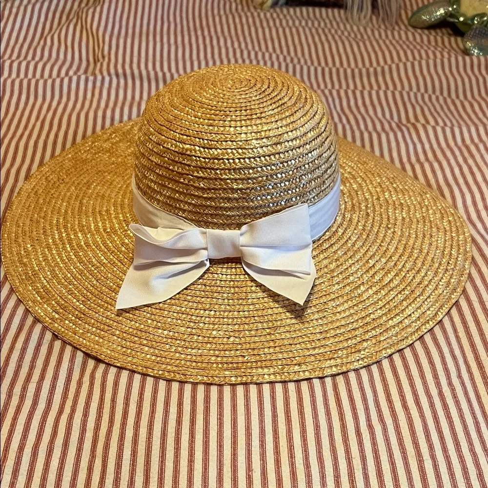 Janie and Jack Straw Sun Hat with White Bow Trim